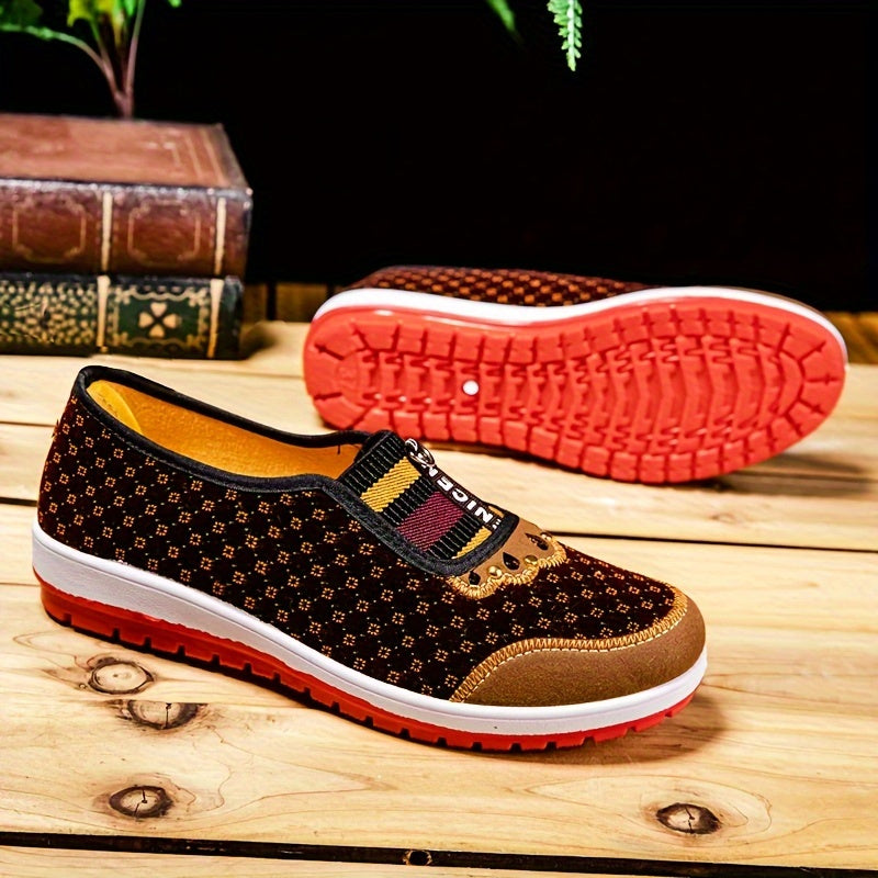 Women's Casual Peking Cloth Flats, Comfortable Soft Sole Slip On Shoes, Chinese Style Low Top Flats