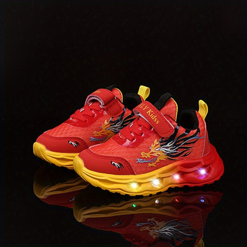 2025 New Youngsters' LED Light-Up Sneakers - Sparkling Cartoon Dad Shoes for Boys & Girls, Closure, Breathable Fabric Upper & Durable PVC Sole, All-Season Casual Wear, Kid Shoes, Everyday Youngsters'S Footwear, Fun Youngsters