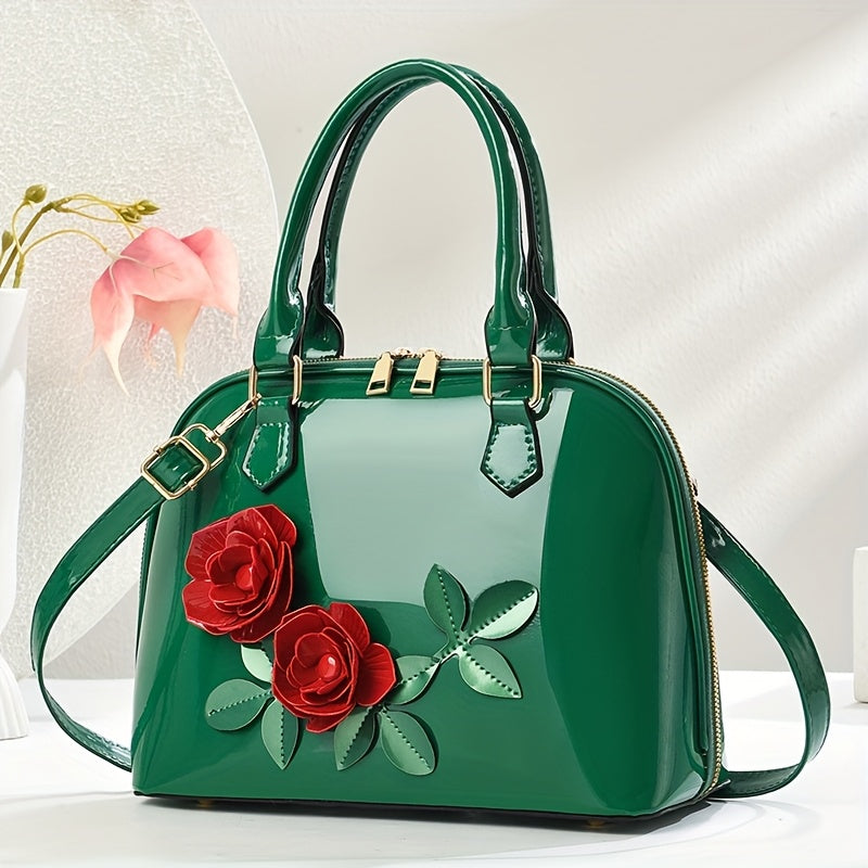 INCK KMCRK Women'S Elegant Black Tote Bag with Golden-Tone Hardware & Floral Embellishments - Large Capacity, Removable Shoulder Strap, Zipper Closure, Polyester Lining - Perfect for Spring/Summer, Casual & Formal Occasions,