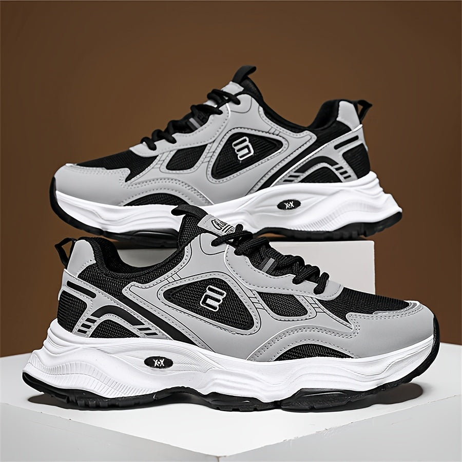 Men'S 2025 New Fashionable Low-Top Sneakers with Thick Sole - Non-Slip, Outdoor Casual Shoes for Teenagers and Young Adults, White and Golden Accents, All-Season Comfort, Casual Footwear | Modern Sneaker Design | Rubber Base