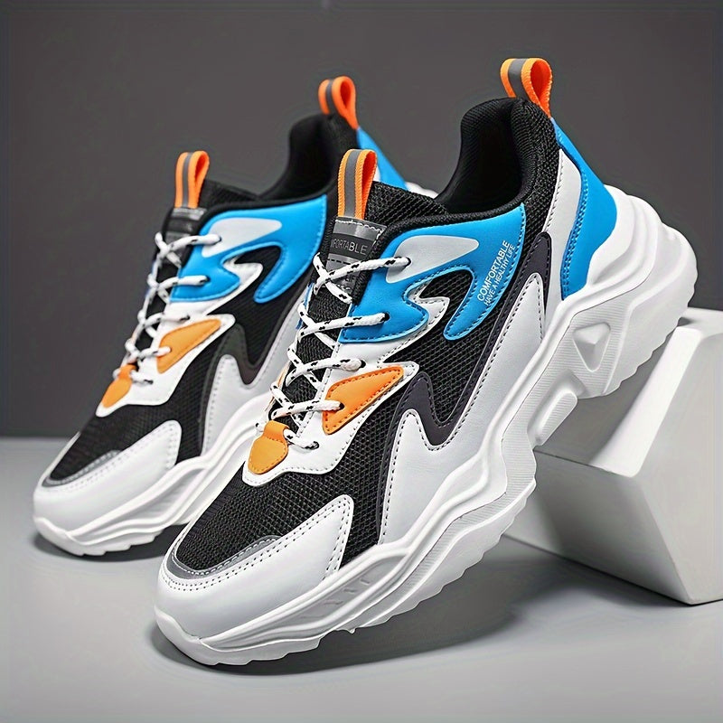 Men's Fashion Sneakers 2024 New Preppy Sports Casual Shoes - Low Top Mesh & PU Lace-Up Thick Sole Running Dad Shoes for All Seasons - EVA Outsole for Hiking, Outdoor Activities & Daily Wear
