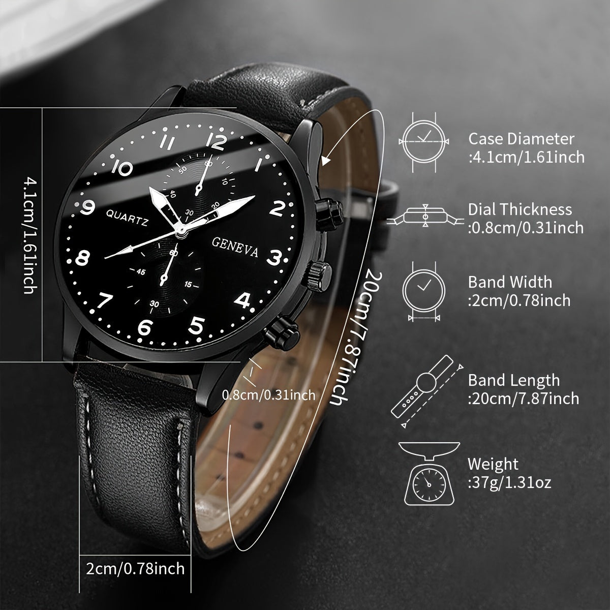 1pc Fashionable Men'S Quartz Watch, Large Dial, Zinc Alloy Case, Round Dial, Faux Leather Strap, Battery Powered, Electronic Drive, Non-rechargeable Button Battery, Business Style Wristwatch (Watch Box Not Included)