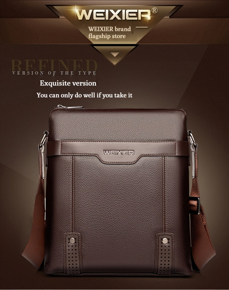 WEIXIER Men's Fashion Crossbody Bag - Adjustable Strap, Faux Leather, Deep Brown | Casual Street Style Shoulder Bag for Outings