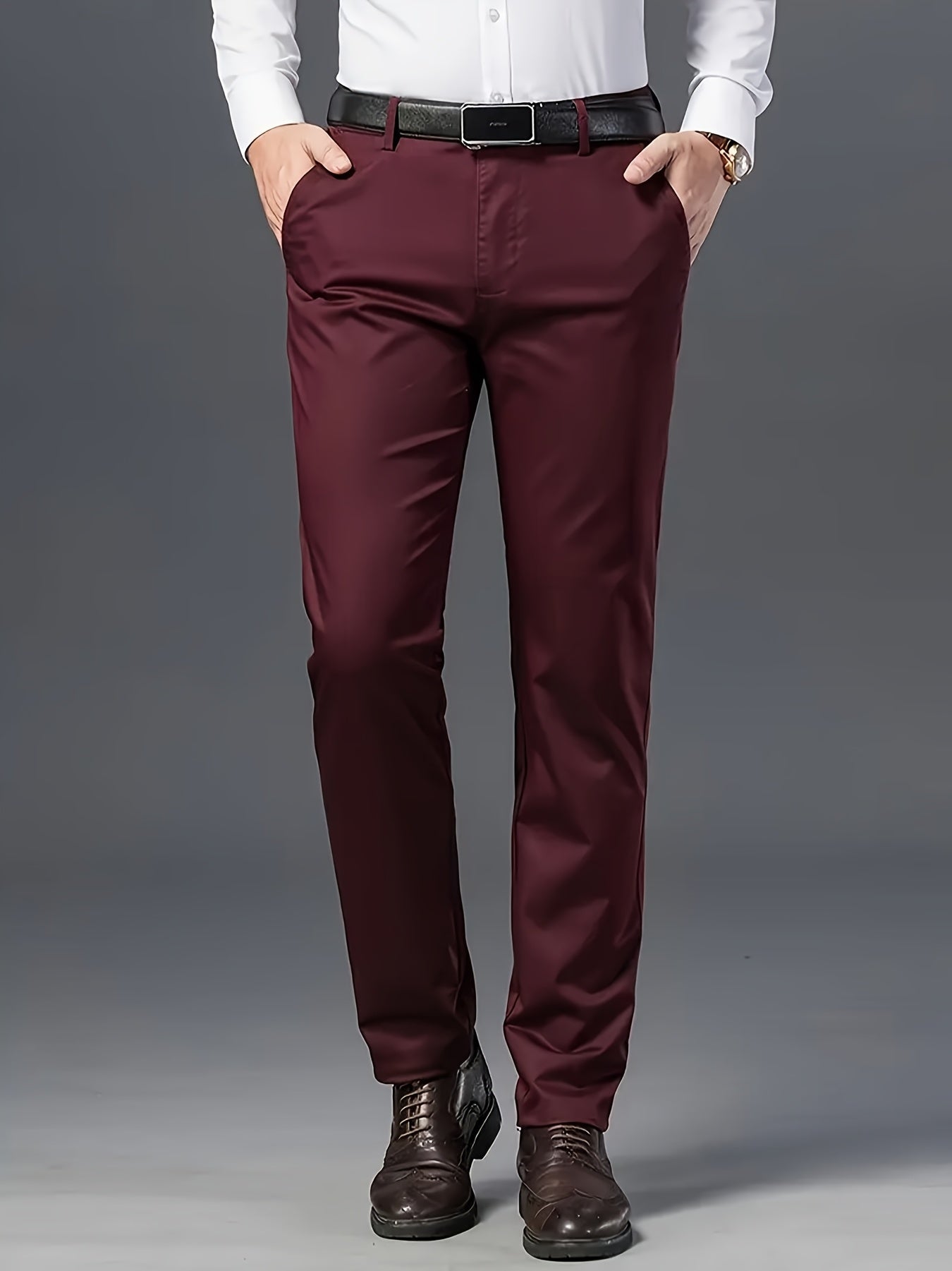 Men'S Classic Black Dress Pants - Stretchy Polyester, All-Season Comfort Fit, Regular Length, Solid Color, Allseason Pants | Stylish Dress Pants | Comfortable Fit Pants