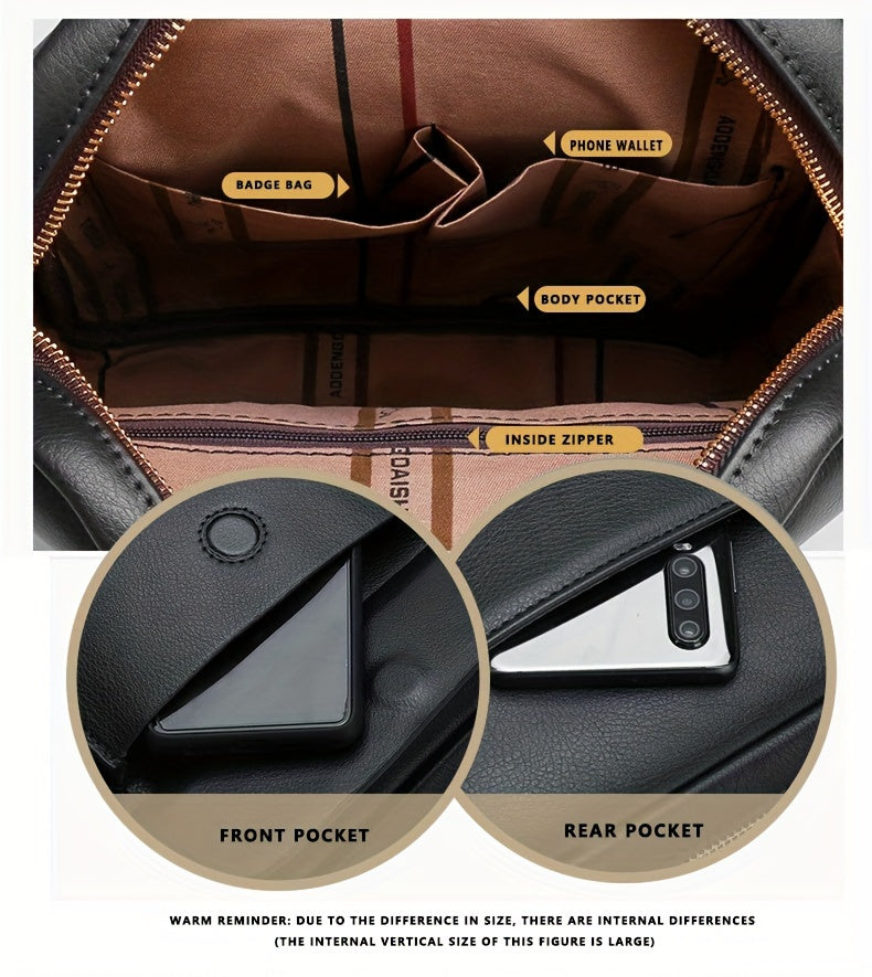 DOSHENG Men's Stylish Black Synthetic Leather Crossbody Bag - Adjustable Strap, Multi-Compartment Business Casual Satchel with Embossed Dinosaur Logo for Office Use, Versatile Crossbody Bag | Stylish Men's Accessory | Metalli