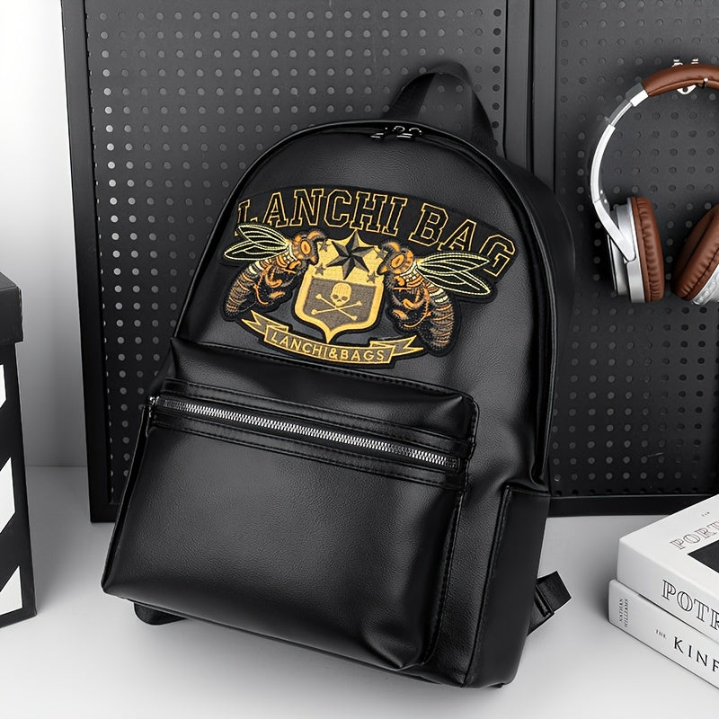 Men'S Genuine Backpack - Large Capacity, Multi-Functional Trolley Bag with Adjustable Straps, Golden Embossed Design, Perfect for School, Work, or Travel, Backpack for Travel, Durable Zipper Closure
