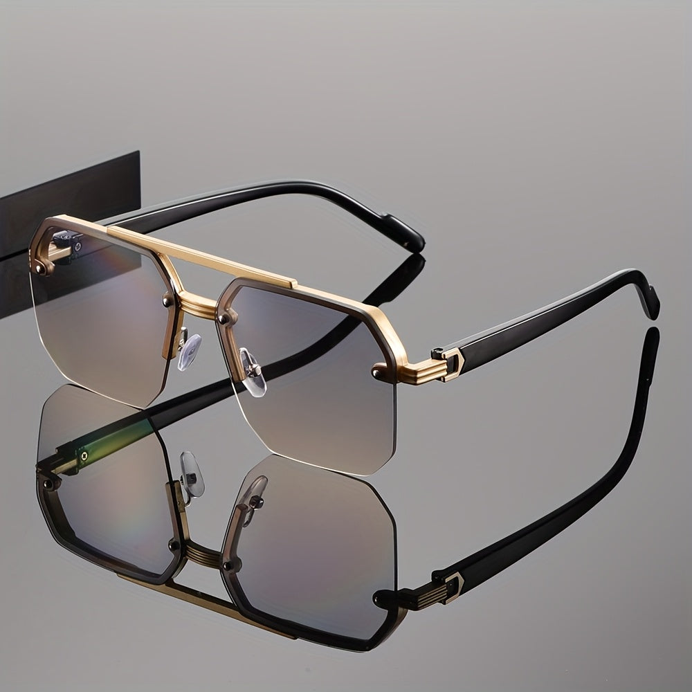 Trendy high-end dual-bar polygonal frame glasses, fashionable for street photography on Instagram