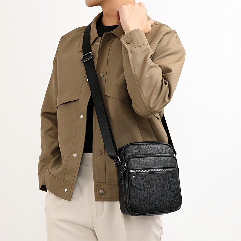 Men'S Genuine Top-Grain Leather Crossbody Sling Bag - Casual Style, Adjustable Strap, Large Capacity Shoulder Handbag for Going Out
