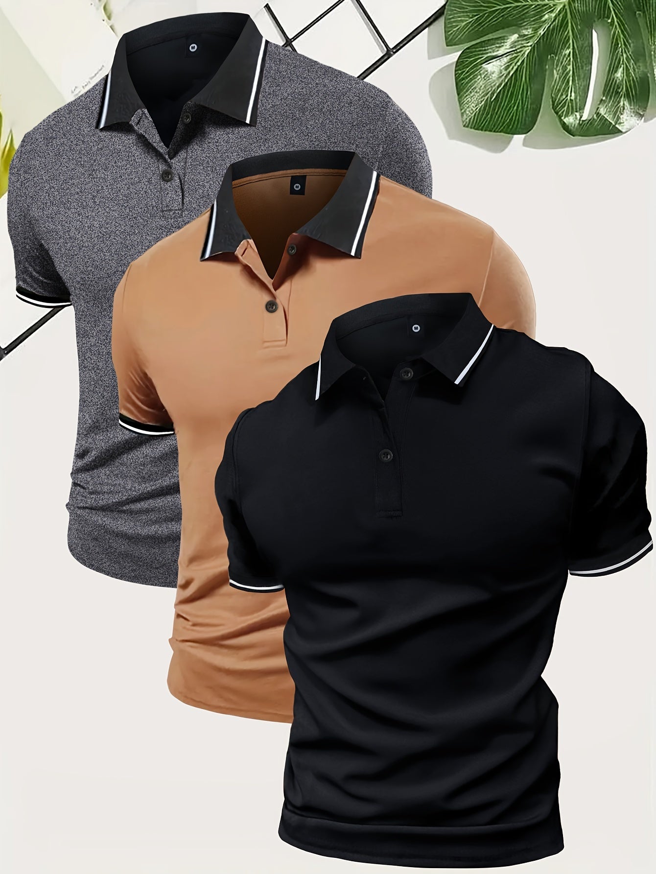 3Pcs Breathable Regular Fit Golf Shirt, Men's Casual V-Neck T-Shirt Short Sleeve For Summer, Men's Clothing