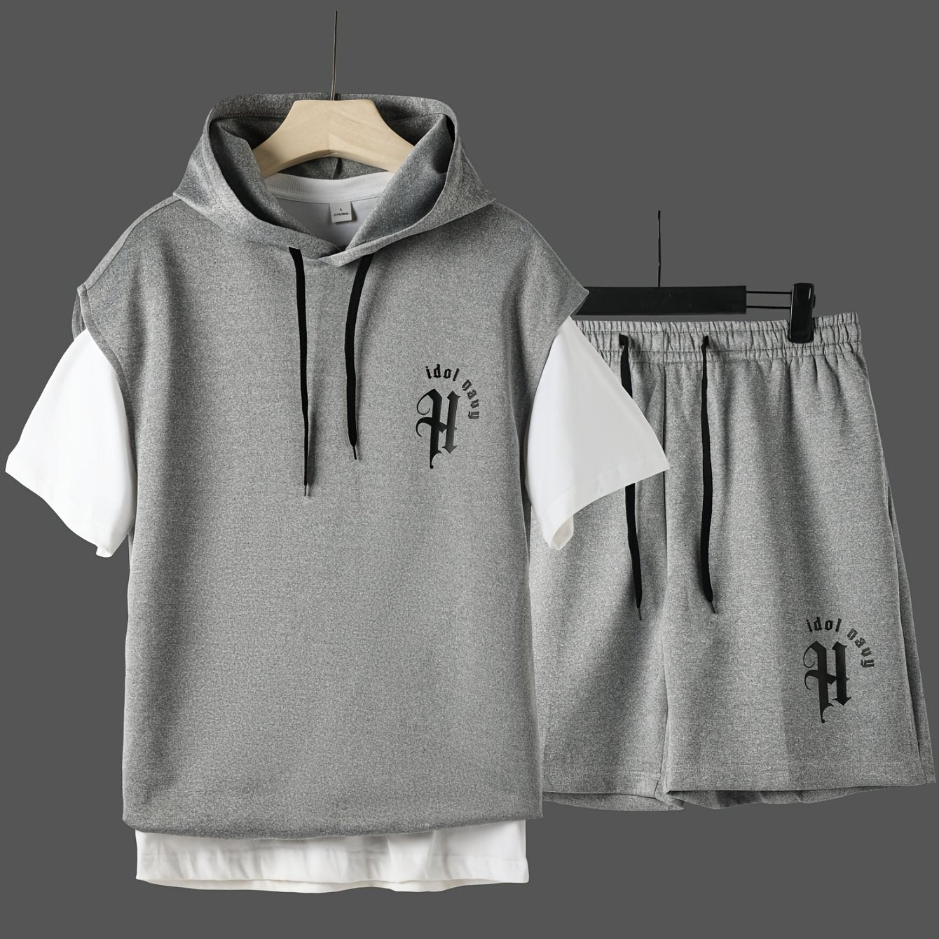 Two-Piece Men's Printed Fashion Sleeveless Hoodie Casual Comfortable Loose Sportswear Set