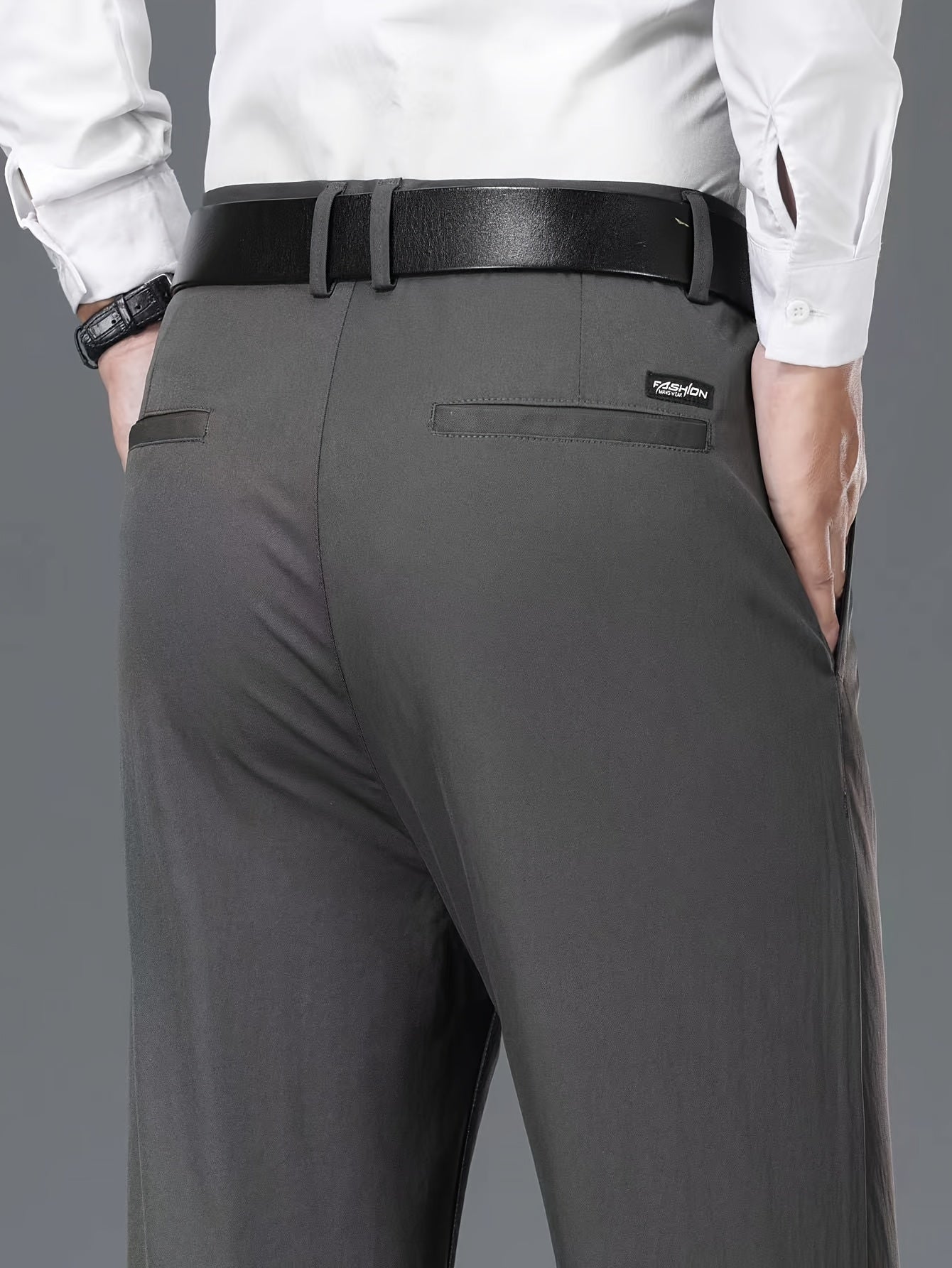 1pc Men'S Spring/Fall Light Business Casual Straight Leg Pants, 100% Polyester, Solid Color, Slight Stretch, Mid Waist, Regular Fit, Zipper Fly, Woven, No Lining - Versatile for Work and Casual Occasions
