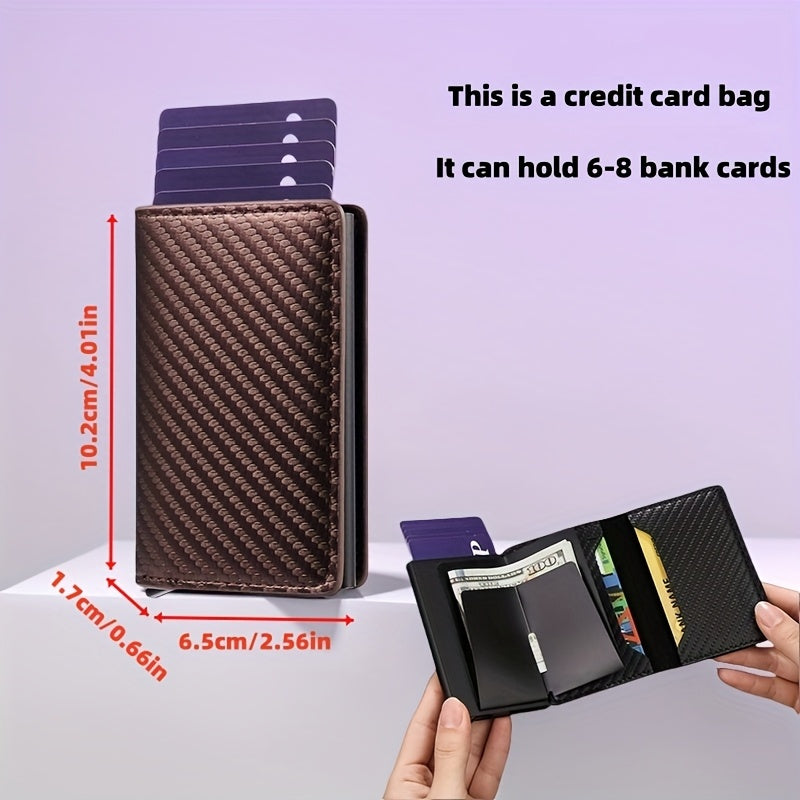 Men'S Short Wallet, Automatic Pop-Up Credit Card Holder, Short Wallet, Ideal Gift for Men, Multi-Functional Men'S Card Holder, Stylish, Trendy, Minimalist Credit Card Holder, Pop-Up Card Holder, High-Quality Faux Leather, Cap