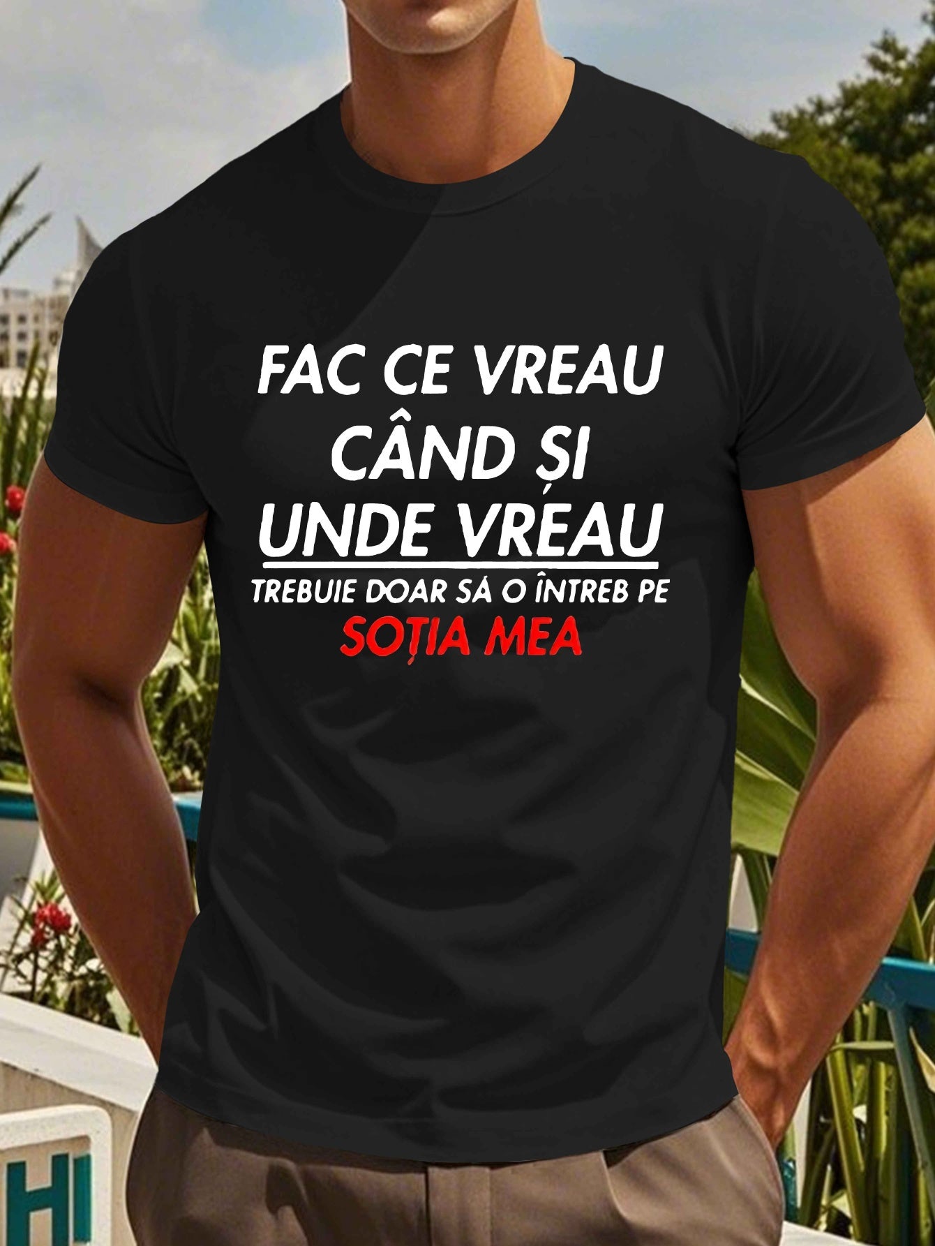 Men's Romanian Quote Short Sleeve T-Shirt - "Face Ce Vreau Cand Si Under Breath" Print, Lightweight Polyester, Casual Summer Top, Round Neck, Machine Washable, Machine Washable Tee | Bold Text Tee | Lightweight Material