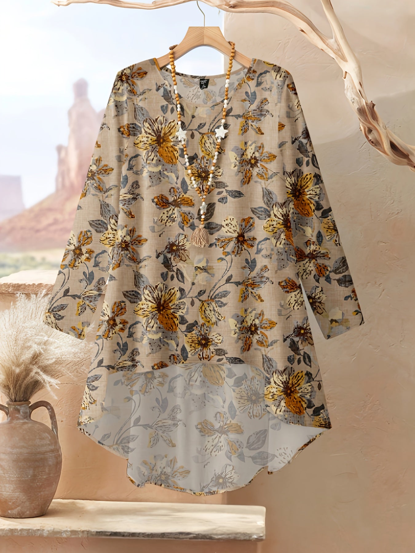Women's Elegant Casual Floral Print Long Sleeve Top and Loose Pants Two-Piece Set
