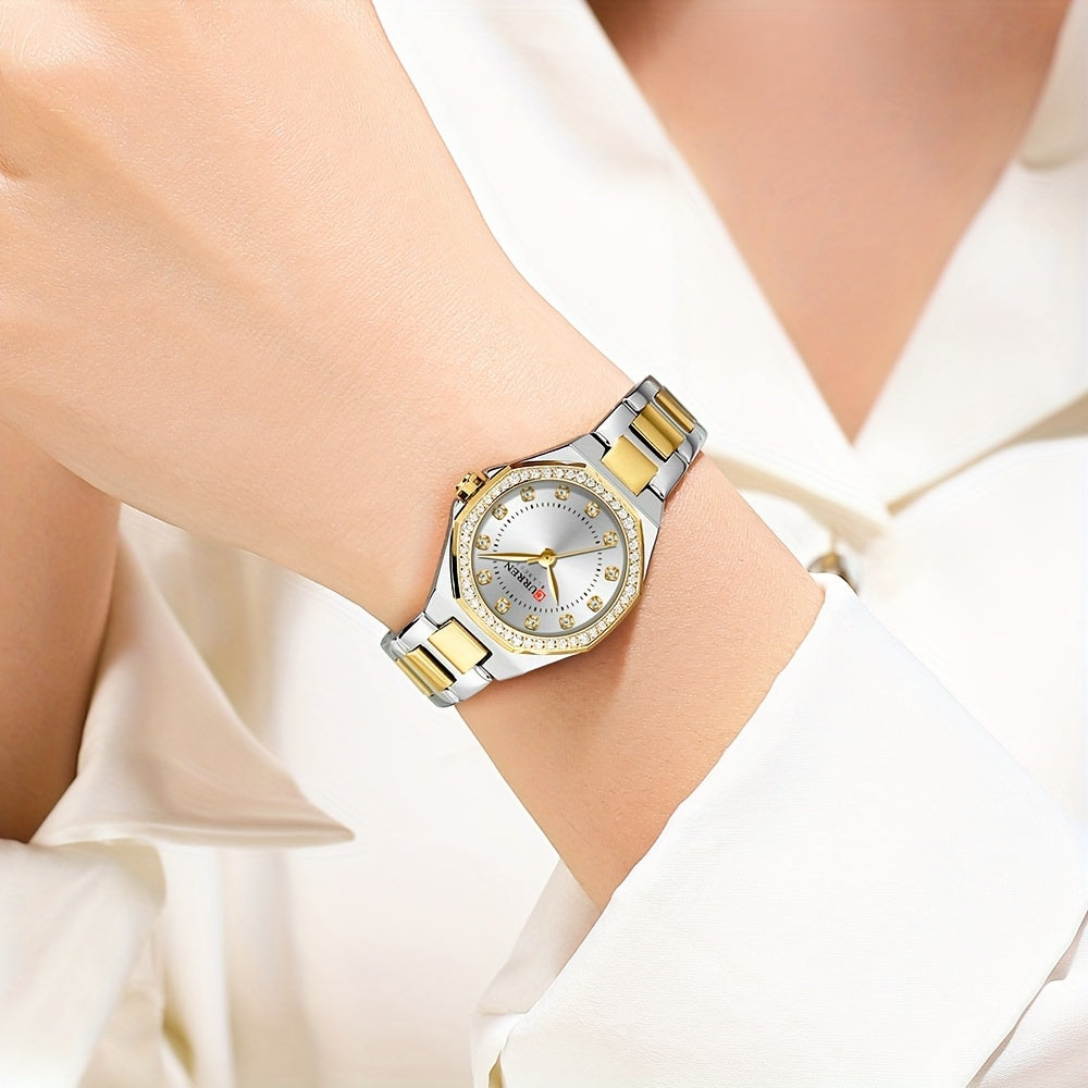 CURREN Women's Elegant Fashion Luxury Rhinestone-Adorned Small Dial Watch - Stainless Steel Band, Zinc Alloy Case,, Analog Display - Ideal for Business & Social Events, Perfect Gift, CURREN