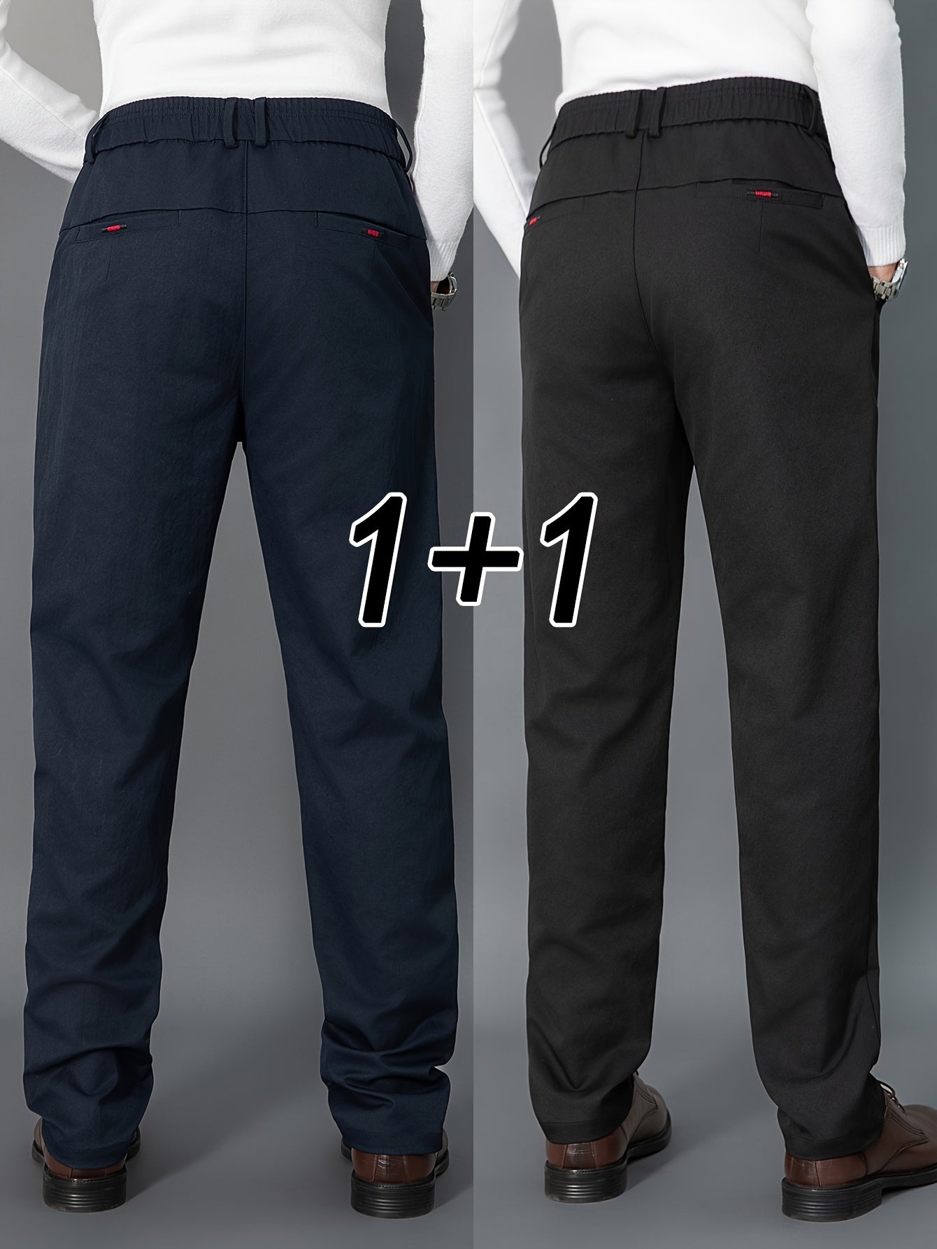 2pcs Men's Light Business Casual Pants - Straight Leg Dress Trousers, Lightweight & Comfortable for Office and Casual Attire, All Seasons, Navy Blue & Black, Polyester Fabric, Machine Washable, Versatile Dress Trousers | Styl