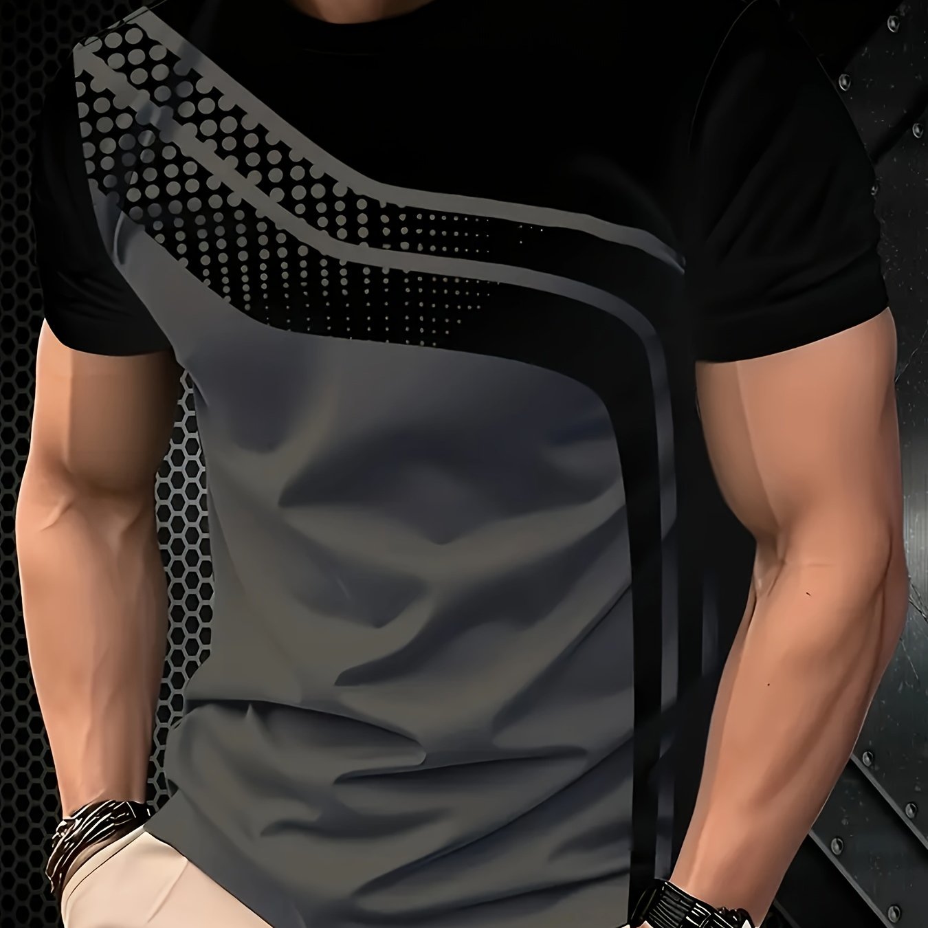 Men'S Stylish Black & Gray Striped T-Shirt - Soft Polyester Fabric, 3D Digital Print Design, Casual Crew Neck, Short Sleeve, Perfect for Summer, Everyday Comfort Tee | Modern Casualwear | Comfortable Fit