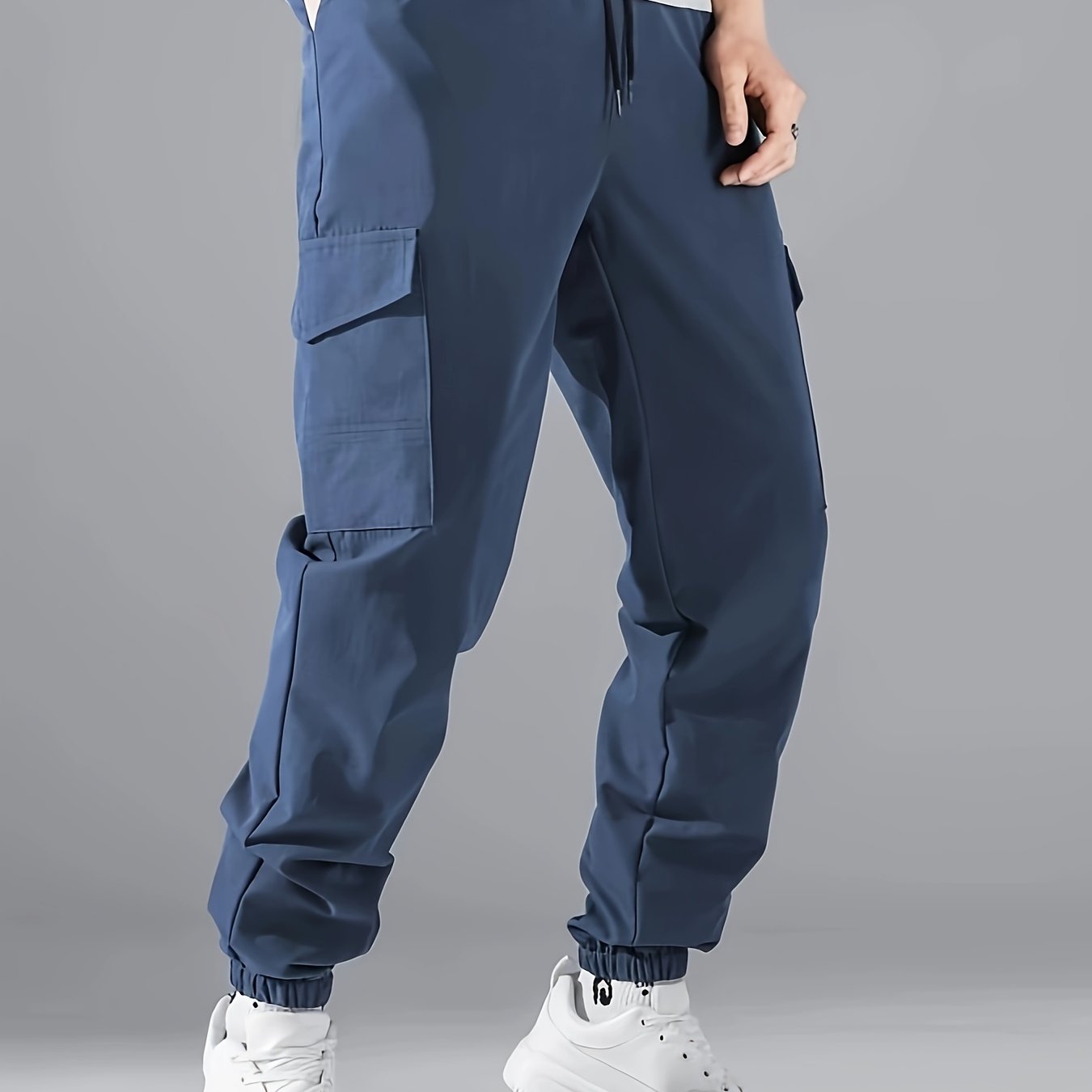 Men's Casual Athletic Cargo Pants - Solid Color, Polyester, Machine Washable with Multiple Pockets