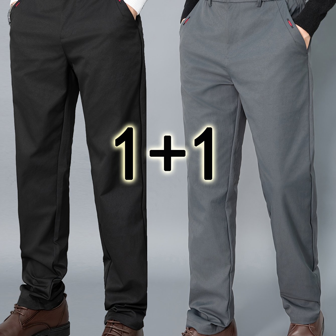 2pcs Men's Light Business Casual Pants - Straight Leg Dress Trousers, Lightweight & Comfortable for Office and Casual Attire, All Seasons, Navy Blue & Black, Polyester Fabric, Machine Washable, Versatile Dress Trousers | Styl