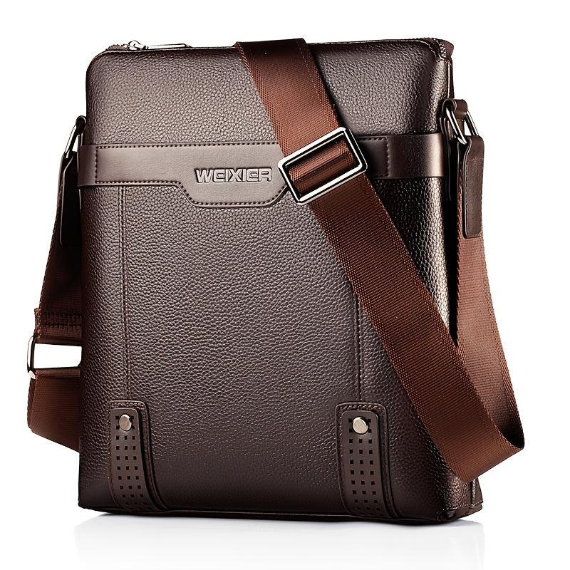 WEIXIER Men's Fashion Crossbody Bag - Adjustable Strap, Faux Leather, Deep Brown | Casual Street Style Shoulder Bag for Outings