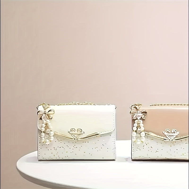 Elegant Bohemian Beige Crossbody Bag with Tassel Charm - Chic Urban Flap Shoulder Bag with Golden Chain Strap, Lightweight & Portable for Shopping, Office, College, Travel - Perfect Gift for Women, Occasion Theme, Valentine'S