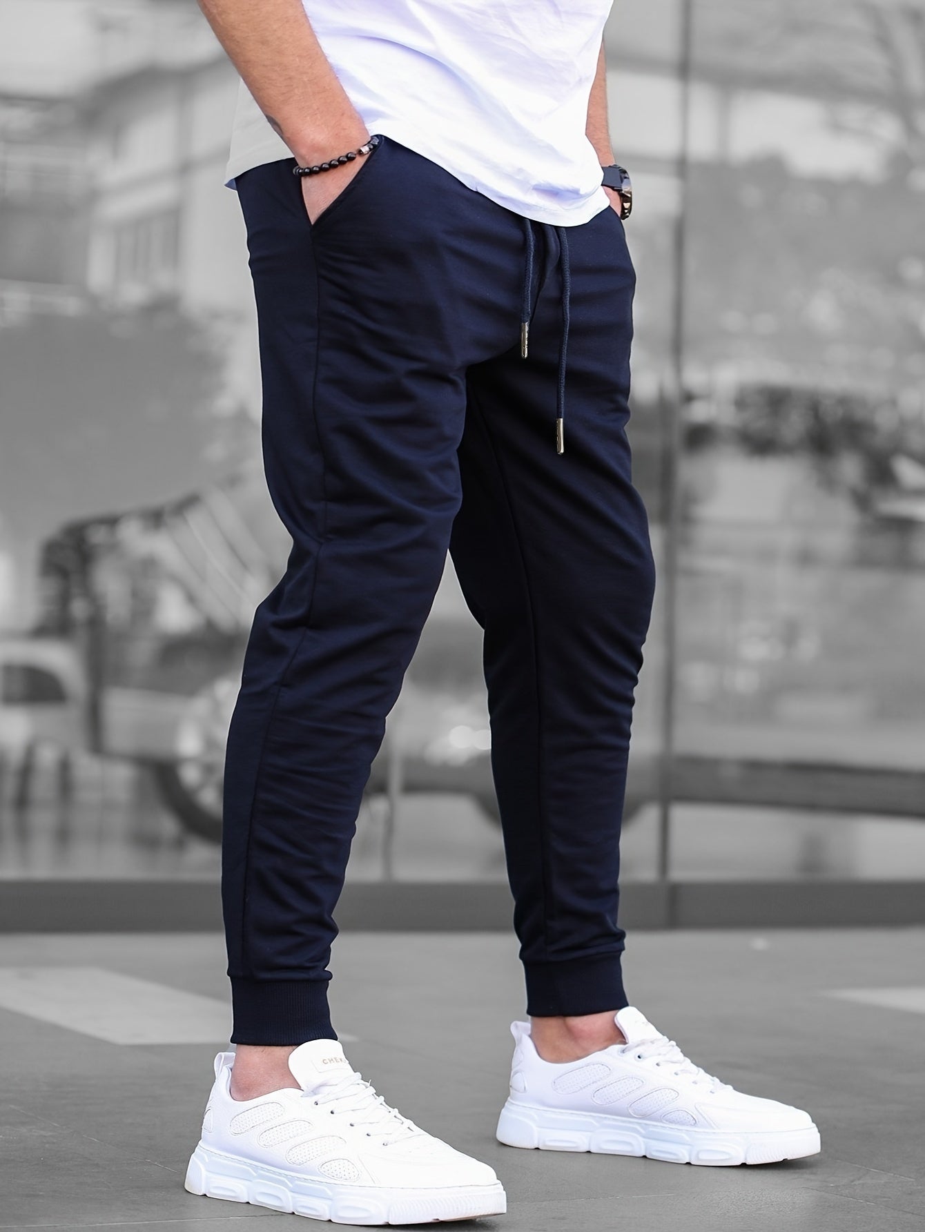 Men's Solid Color Jogger Sports Pants With Drawstrings, Casual Lightweight And Breathable Running Fitness Slim Pants Outdoor Trousers