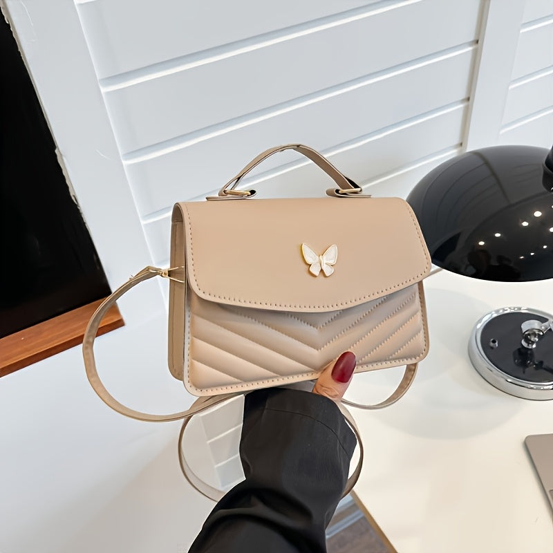 Elegant Quilted Square Handbag, Adjustable Strap, Magnet Closure, Faux Leather Lining, Lightweight, Urban Style, White/Black/Khaki Color Options