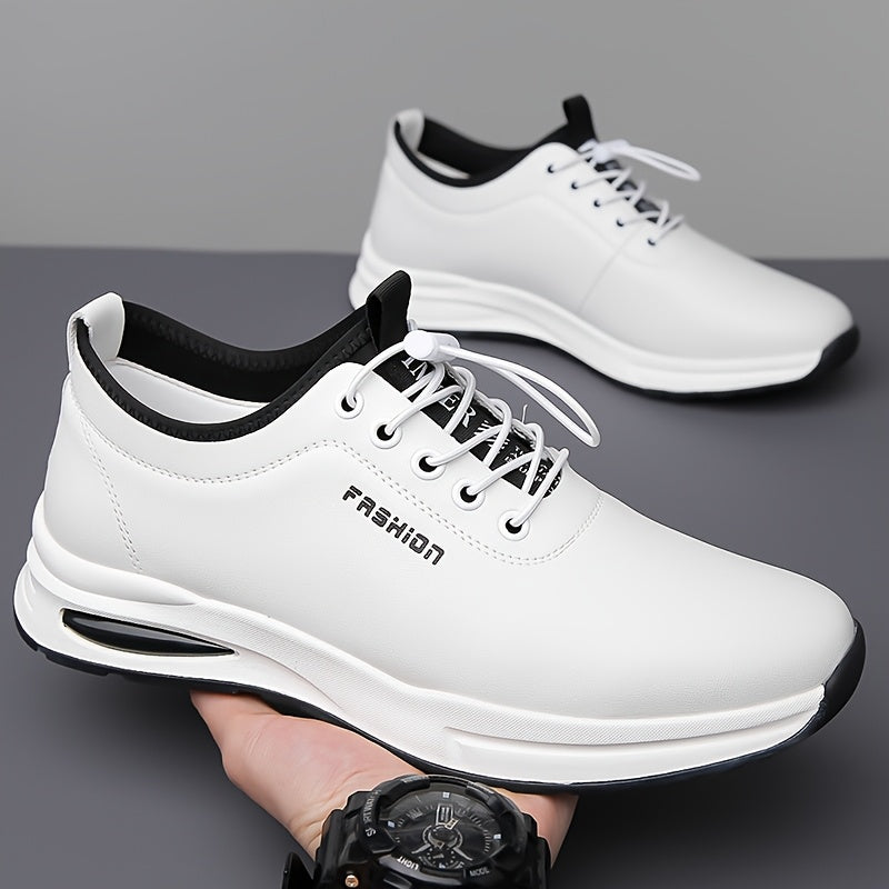 Men's Fashion Sneakers - Lightweight, Breathable Casual Shoes with Soft Rubber Sole, White & Black Design, Comfortable Low-Top Lace-Up Style for Casual Attire