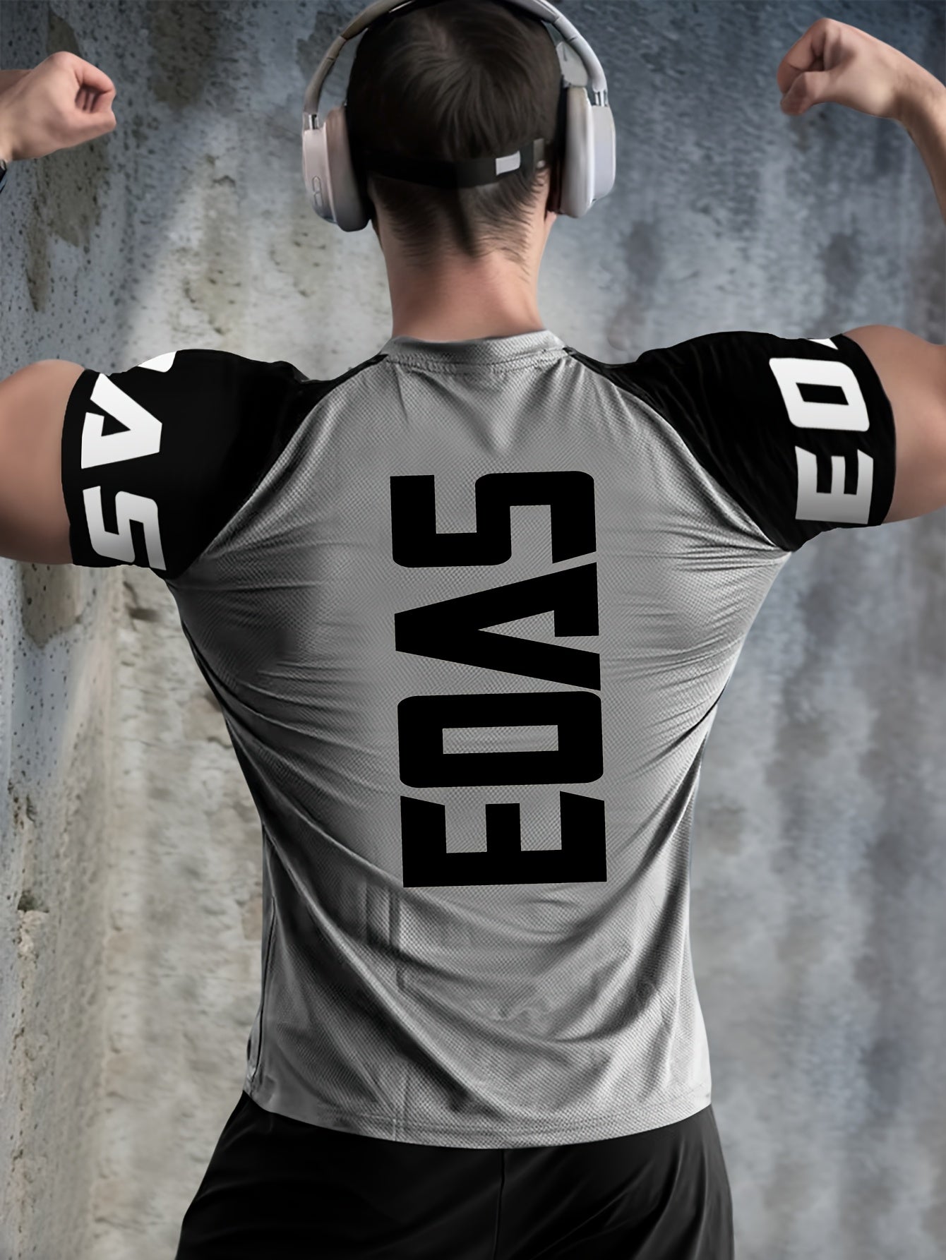 Men's Quick-Dry Breathable Mesh Sports T-Shirt - Summer Gym Workout Top with Contrast Black & White Sleeves & for Man Letter Print, Slim Fit for Running Training Casual Wear, Breathable Running Gear | Sporty Casual Tee | Mesh