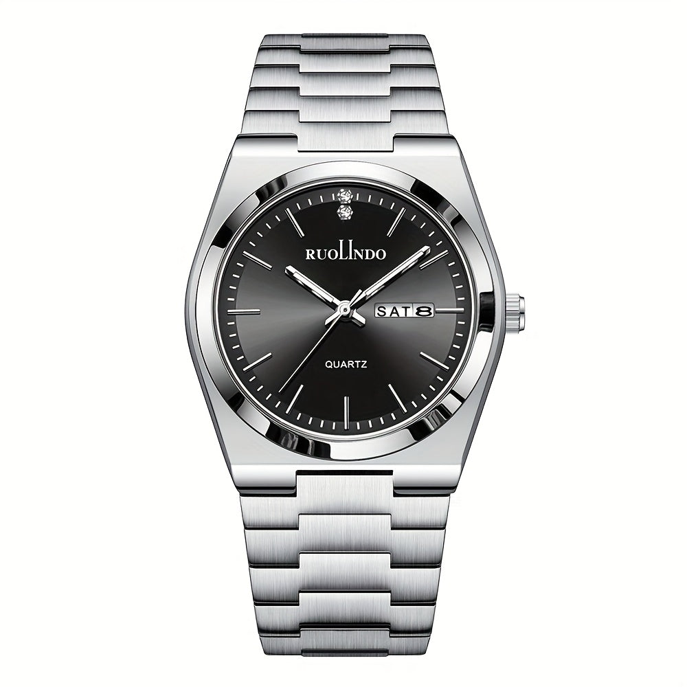 Business Casual Watch | Unisex Slim Quartz Watch | Stainless Steel Band | Date & Day Display | Durable Alloy Case | Elegant Pointer Design | Ideal for Office & Casual Wea