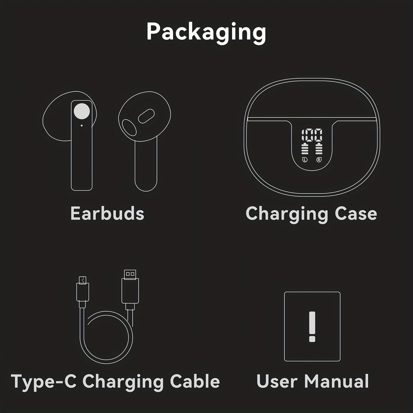 In-Ear Wireless Headphones with HIFI Sound Quality, Truly Wireless, Omnidirectional Stereo, Low Latency, Automatic Connection, High-Definition Noise Reduction, Large Battery Capacity, Ultra-Long Battery Life, And LED Digital