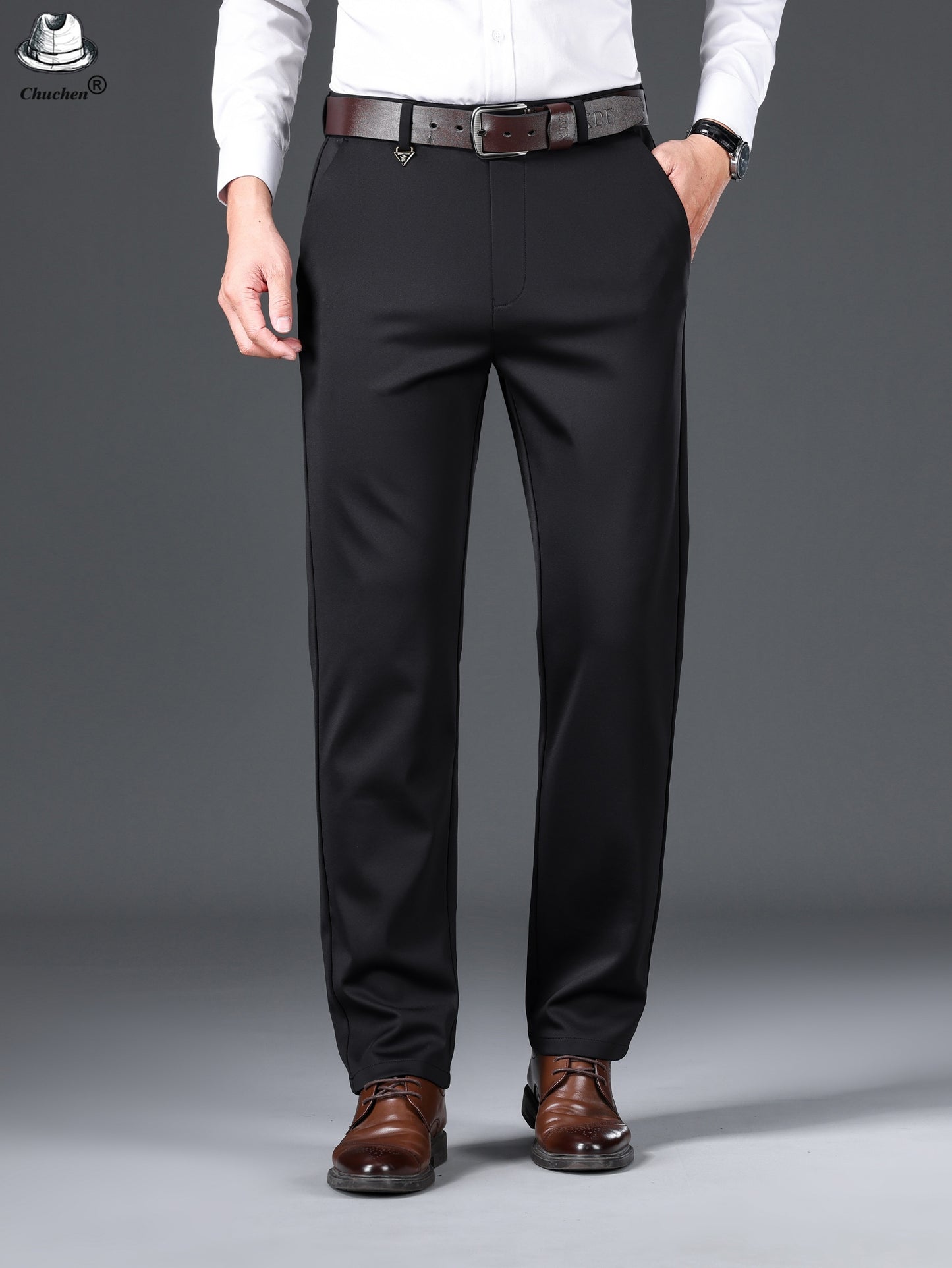 Men's Classic Black Business Dress Pants - Stretch Nylon Blend, Machine Washable, Regular Fit for Office & Formal Wear, Professional Clothing | Regular Fit Suit | Nontransparent Material, Pant Suits