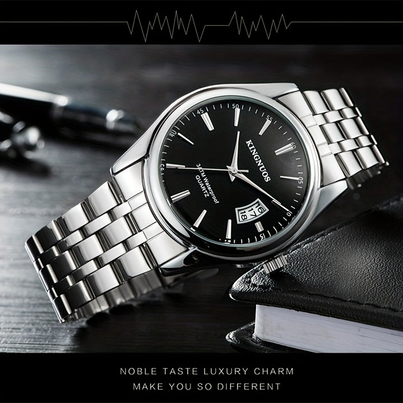1pc New Fashion Stainless Steel Trendy High-end Atmosphere Luxury Elegant Business Travel Vacation Simple Versatile Men'S and Women'S Quartz Watch with Date