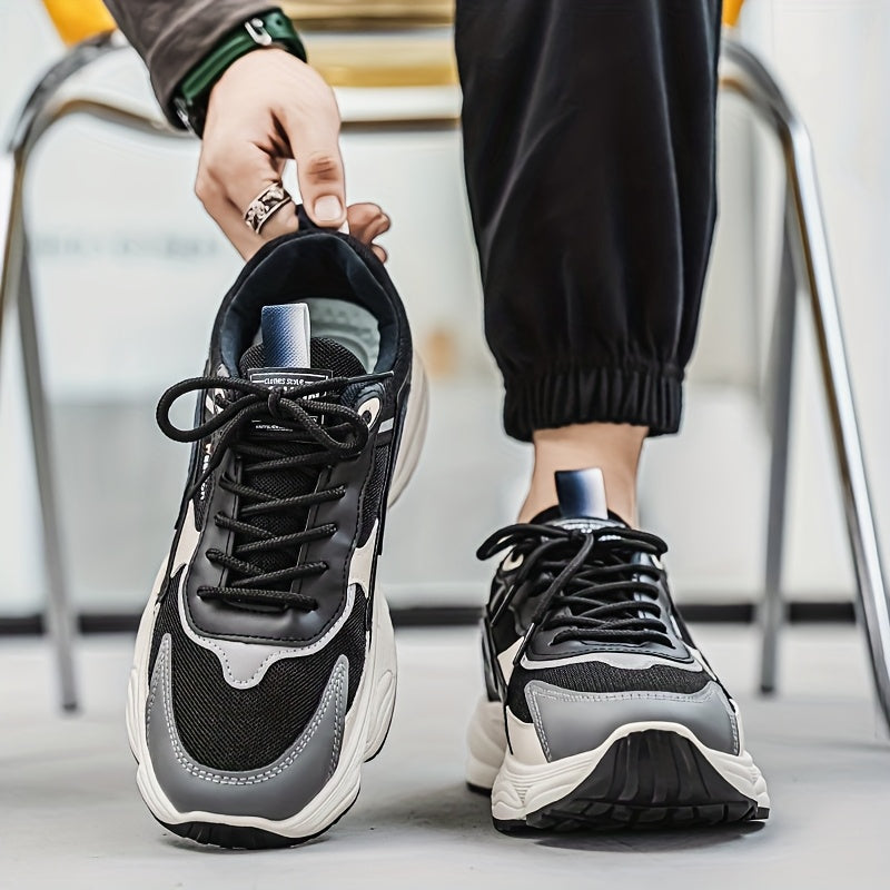Men's Fashion Sneakers - White/Black/Brown PU Upper, Breathable Fabric Lining & Cushioned EVA Insole, Durable PVC Sole, Lace-Up Mid-Top Design for All-Season Casual & Daily Wear, High Top Sneakers, Versatile Footwear, Modern