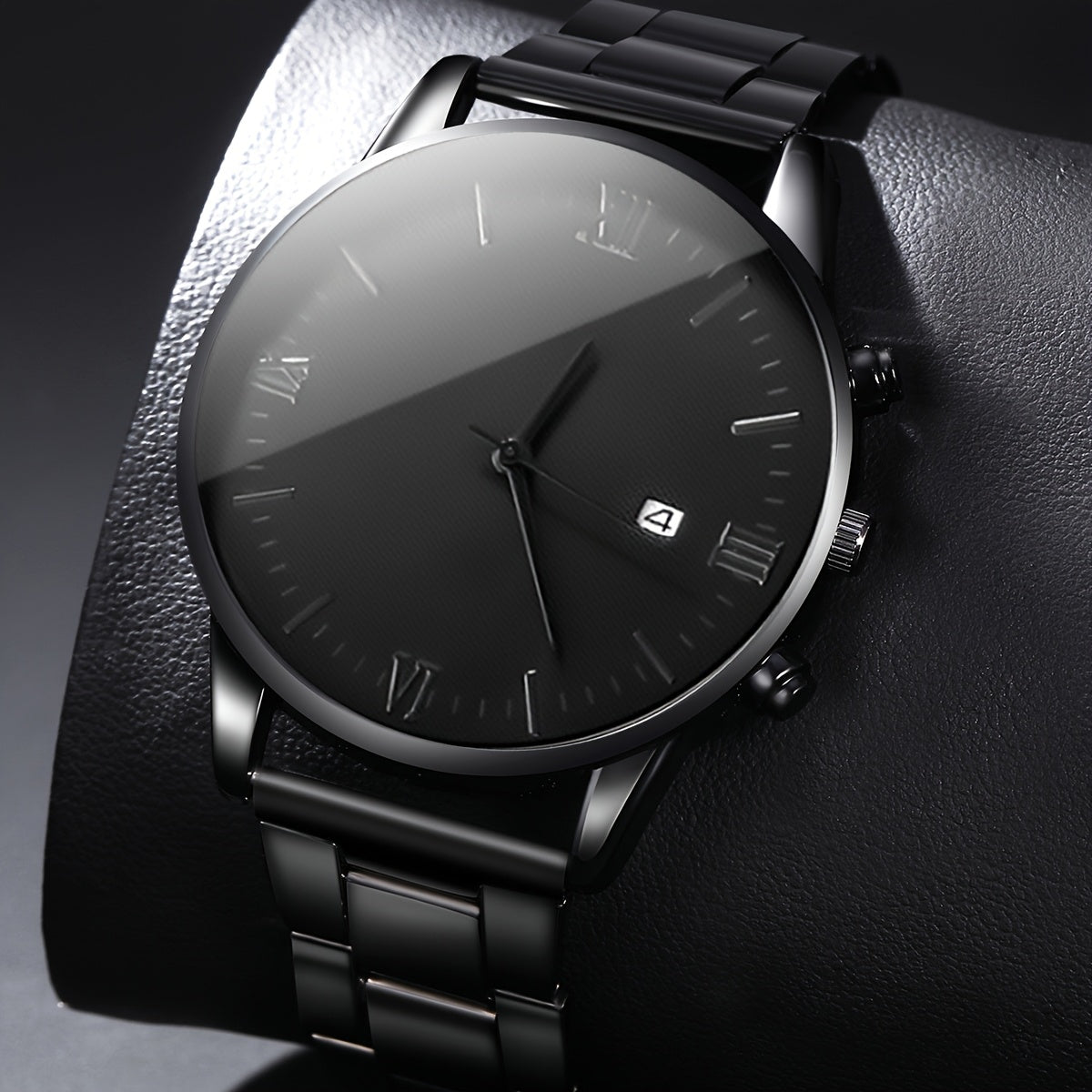 1pc Men'S Business Casual Quartz Watch - Stainless Steel Strap, Round Black Dial, Electronic Movement, Non-Rechargeable Button Battery, Ideal for Party, Holiday, or Birthday Gift