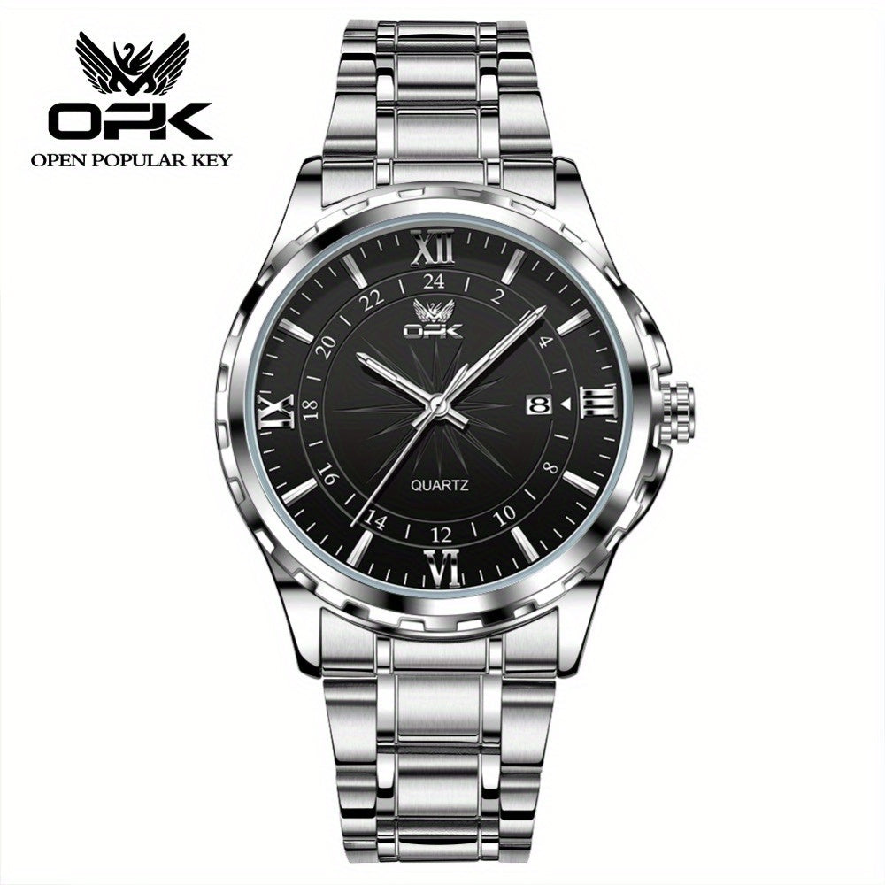 Elegant Luxury Men's Watch with Night Light, Roman Numerals & Date Display - Quartz Movement Stainless Steel Band for Business Casual & Formal Occasions