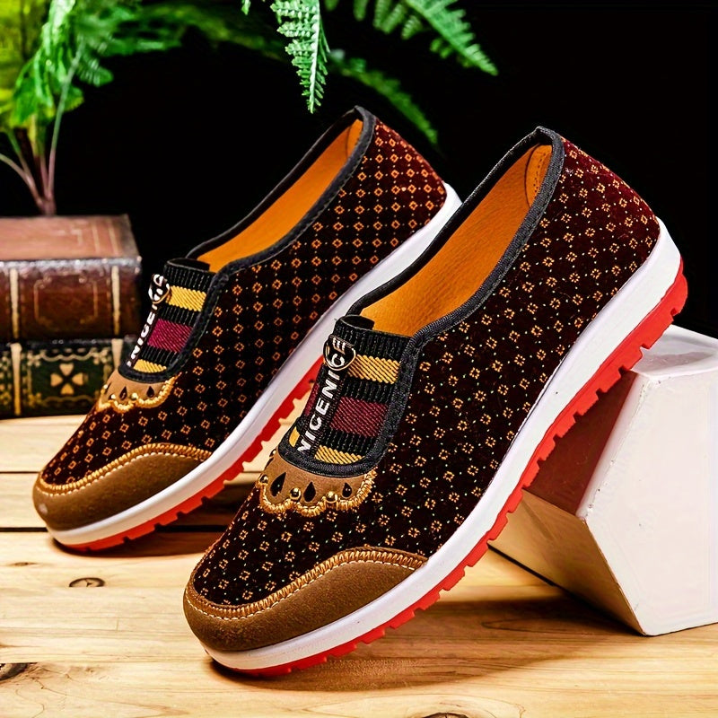 Women's Casual Peking Cloth Flats, Comfortable Soft Sole Slip On Shoes, Chinese Style Low Top Flats