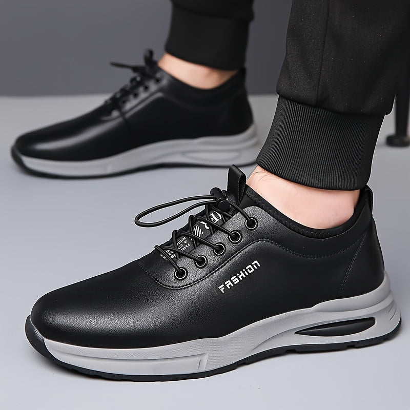 Men's Fashion Sneakers - Lightweight, Breathable Casual Shoes with Soft Rubber Sole, White & Black Design, Comfortable Low-Top Lace-Up Style for Casual Attire