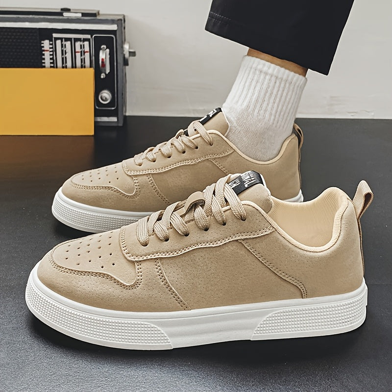 1 Pair MAINALUN Men'S Skateboarding Sneakers - Low-Top Lace-Up Casual Shoes with Thick PVC Sole, Breathable Fabric Lining & Durable Synthetic Upper for Daily Wear, Outdoor, Travel, Parties - Green/Black/Khaki, Skateboarding S