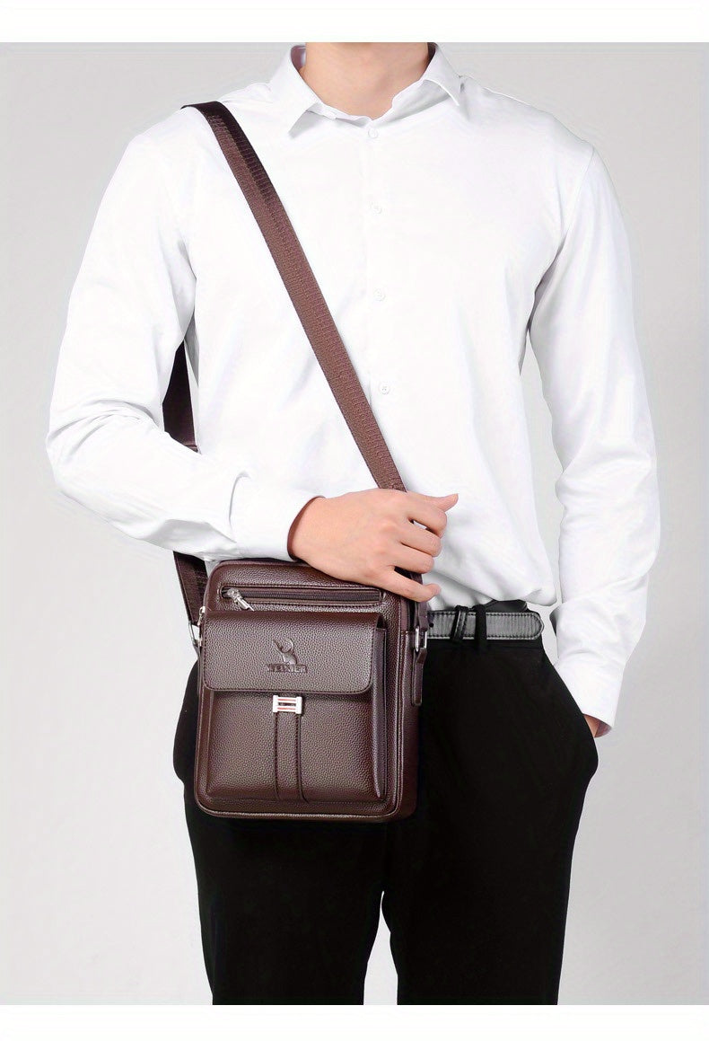 WEIXIER Men's Vintage Business Casual Adjustable Shoulder Bag - Black, Multiple Compartments, Zippered Pockets, Compact Design for Everyday Use, Everyday Shoulder Bag | Vintage Style Bag | Secure Zip Closure, Small Crossbody