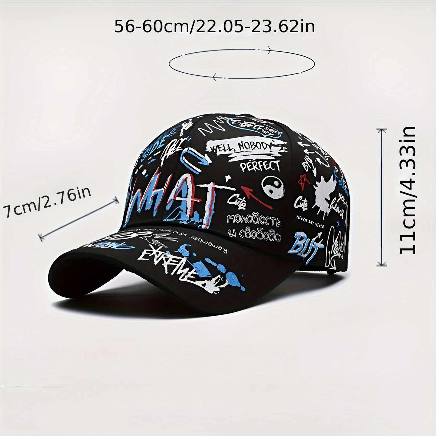 Stylish baseball cap with cool graffiti letter print, hard top, trendy hip-hop design, versatile sun protection hat for both European and American styles, available in 4 colors