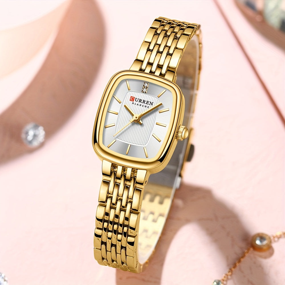 CURREN Women's Watch Original Brand Stainless Steel Strap New Square Subdial Fashionable Casual Business Quartz Analog