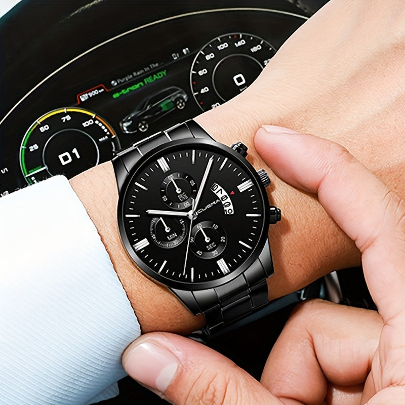 1pc Men's Stylish Black Stainless Steel Quartz Watch - Elegant Round Dial, Durable Analog Display, Perfect Gift for Valentine's Day, Birthday, Christmas, etc., Gift Watches | Elegant Wristwatches | Analog Watches