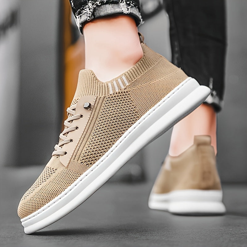 Men'S Breathable Knit Mesh Running Shoes - Anti-Odor Casual Sneakers with Soft EVA Sole, Round Toe Design & Low-Top Lace-Up for Jogging, Hiking, Outdoor & Daily Wear - Khaki/Black/Gray, Jogging Shoes