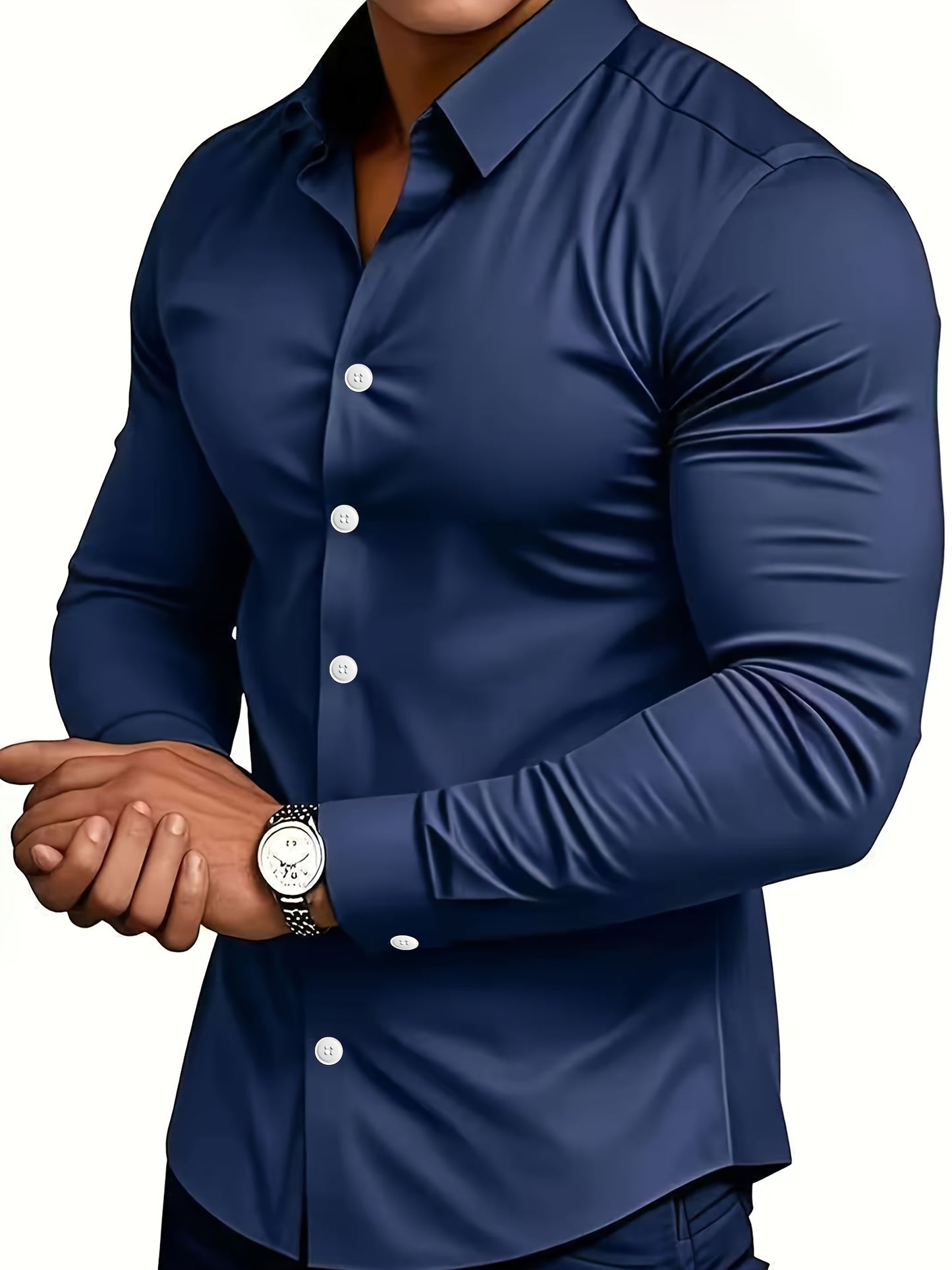 Men's Classic Solid Color Long Sleeve Dress Shirt - Regular Fit Point Collar, Non-Stretch Fabric for Office, Business & Casual Wear, All-Season Versatile Wardrobe Staple, Everyday Comfort, Sleek Appearance, Easycare Material