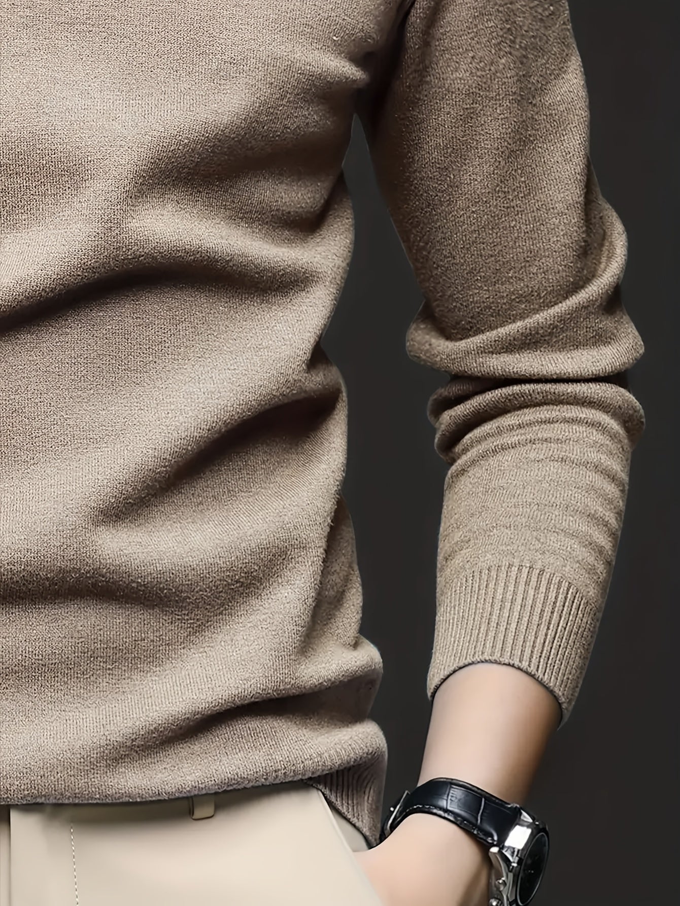 Men's Sleek Light Blue Turtleneck Sweater - Casual Knit Pullover with Ribbed Cuffs, Long Sleeves for Fall/Winter, Soft Viscose Blend