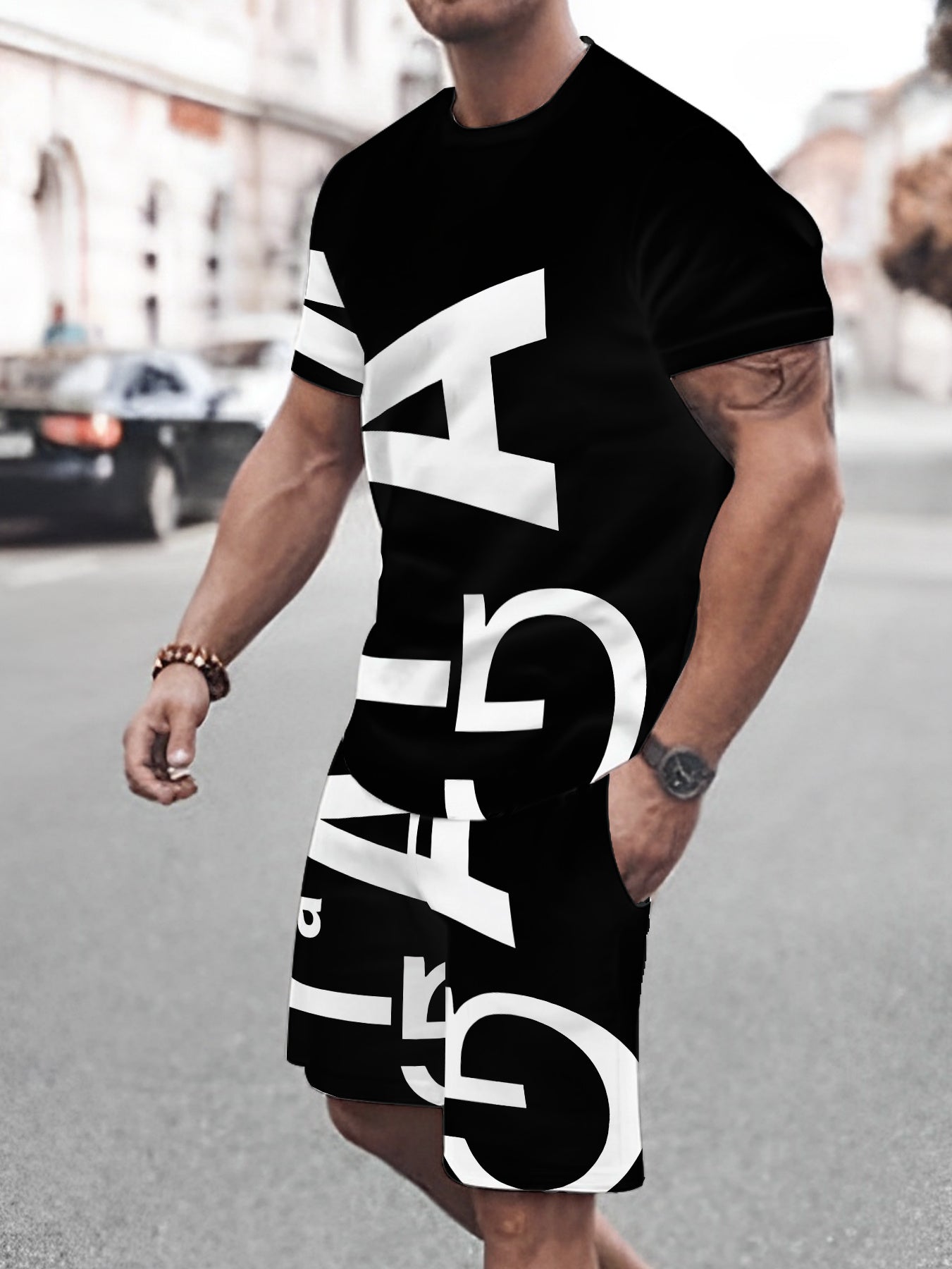Men's Printed Short Sleeve T-Shirt + Shorts Set Casual Sporty Outfit Breathable Outdoor Leisure Men's Tee and Five-Pocket Pants Summer 3D Print Set Father's Day Gift for Adults