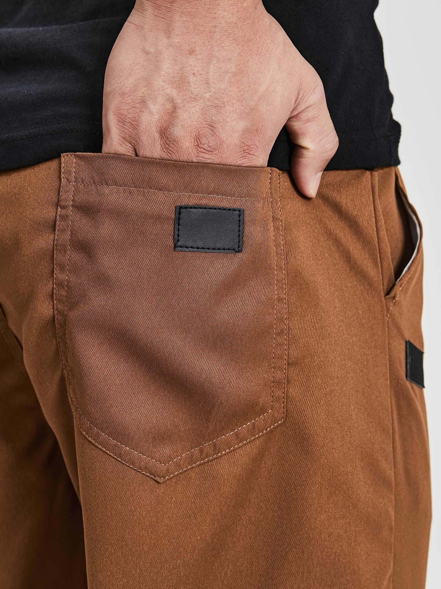 Men's Solid Color Drawstring Cargo Pants - Casual, Loose Fit with Multiple Pockets, Machine Washable