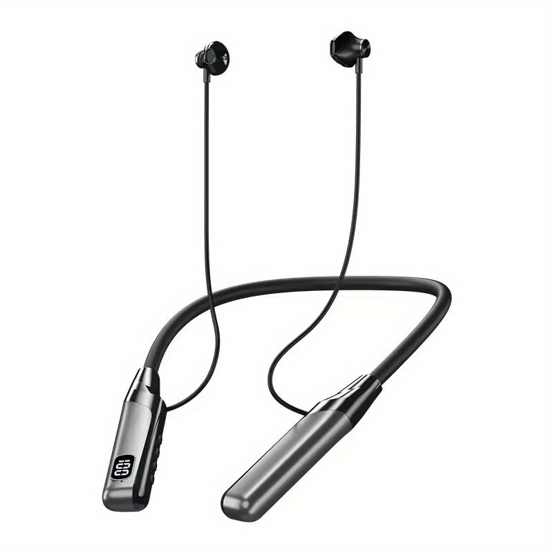 Ultra-Long Battery Wireless Neckband Headphones, Wireless 13.46 cm-Ear Earbuds with Digital Charge Display, Noise-Canceling Stereo Bass, Built-In Mic, Magnetic Suction, Soft Silicone Collar, Compatible with Sports, Running, W