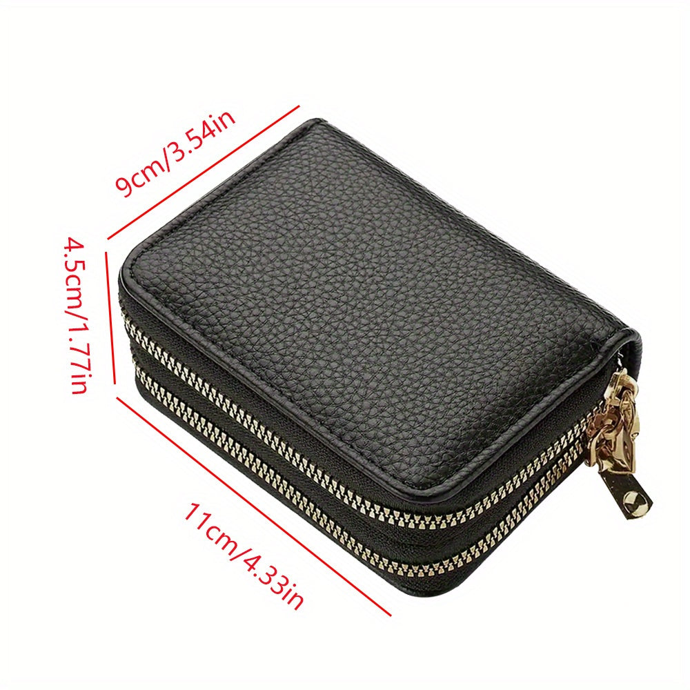 Fashion Double Zipper Wallet, Litchi Pattern Double Layer Short Credit Card Document Bag, Versatile Multicolor Coin Purse